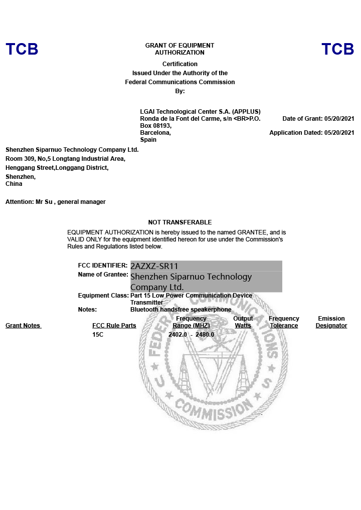 FCC Certificate